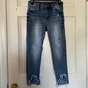 Cropped frayed skinny jeans